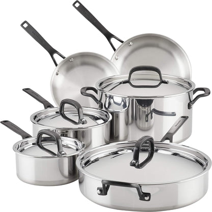 Kitchenaid 5-Ply Clad Stainless Steel Cookware Induction Pots and Pans Set, 10-Piece, Polished Stainless Steel1