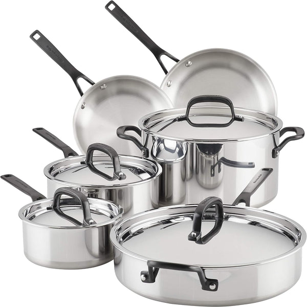 Kitchenaid 5-Ply Clad Stainless Steel Cookware Induction Pots and Pans Set, 10-Piece, Polished Stainless Steel1