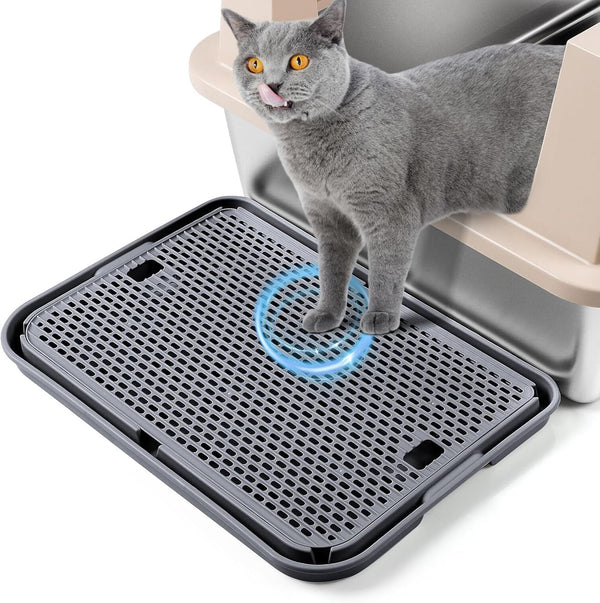 Large Cat Litter Box Step Mat, 16.5"X11.2" Cat Ramp Stairs, Cat Litter Catcher for Self-Cleaning Litter Box, Cats Pedal Step Stool Ideal for Kitten & Older Cats (Light Grey)9