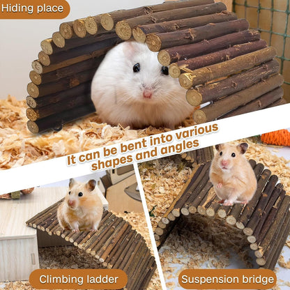 PINVNBY 2 PCS Hamster Toys, Wooden Hamster Ladder Bridge Tunnel Hide, Guinea Pigs Cage Accessories Natural Hideout for Small Animals Chinchillas Guinea Pigs Mouse Rat Ferret Rodents5