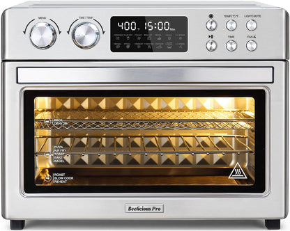 28QT Air Fryer Toaster Oven Combo, Large 12-In-1 Convection Countertop Oven with Next-Gen Heatwave Convection, 3-Layer Cooking, Rotisserie for Chicken, Fits 11" Pizza, All Accessories, Stainless Steel1