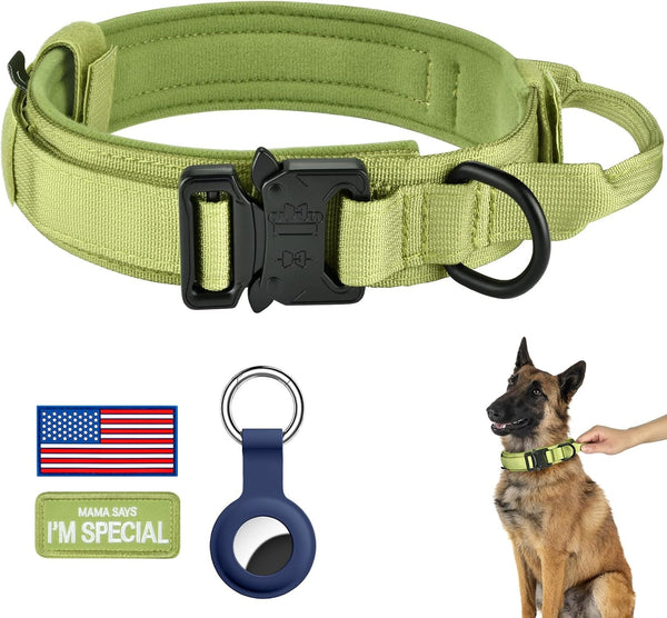 DAGANXI Tactical Dog Collar, Adjustable Military Training Nylon Dog Collar with Control Handle and Heavy Metal Buckle for Medium and Large Dogs, with Patches and Airtags Case (L, Black)29