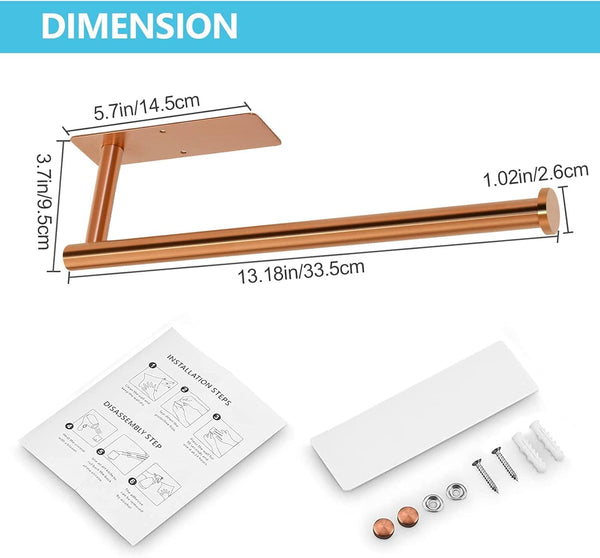 Paper Towel Holder - Self Adhesive Paper Towel Holder Wall Mount for Kitchen Rack， Adhesive Paper Towel Roll Rack for Bathroom Towel Kitchen ， Stainless Steel-Rose Gold7