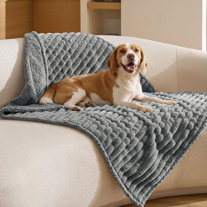 Bedsure Comfyfleece™ Waterproof Dog Blankets for Large Dogs,50X60 Cream | Soft Plush Couch Cover,Washable Corduroy Fleece for Furniture Protector,Cozy Calming Reversible Pet Blanket for Senior Dogs36