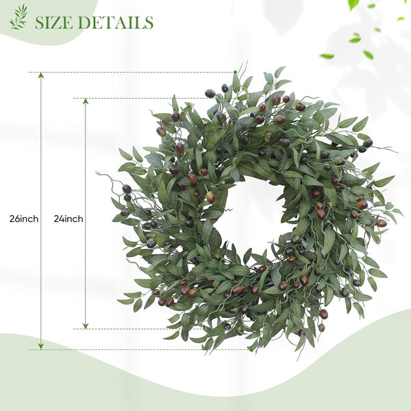 Olive Wreath 26 Inch Wreaths for Front Door with Purely Handmade Realistic Dense Olive Leaf Olive Berry, Elegant Home Decor Wreath Ideal for Front Door, Hallways, Any Area You Want to Brighten5