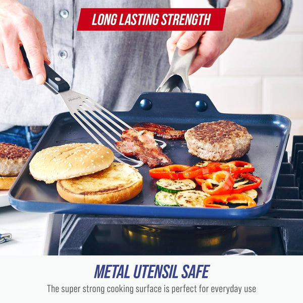 11" Diamond Infused Ceramic Nonstick Square Griddle Pan, Blue | Pfas-Free Ceramic Nonstick, Dishwasher & Oven Safe, Stay Cool Handle, Durable Metal Utensil Safe, Pancake Pan5