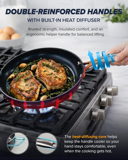 Essential Series 5PC Ceramic Cookware Set Pfas-Free, Dishwasher Safe | G11 Duralon Blue Coating, Pots and Pans Set Non-Stick, Scratch-Resistant, Stay-Cool Handle, Metal Lid, Induction Ready6