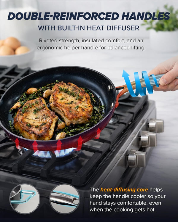 Essential Series 5PC Ceramic Cookware Set Pfas-Free, Dishwasher Safe | G11 Duralon Blue Coating, Pots and Pans Set Non-Stick, Scratch-Resistant, Stay-Cool Handle, Metal Lid, Induction Ready6