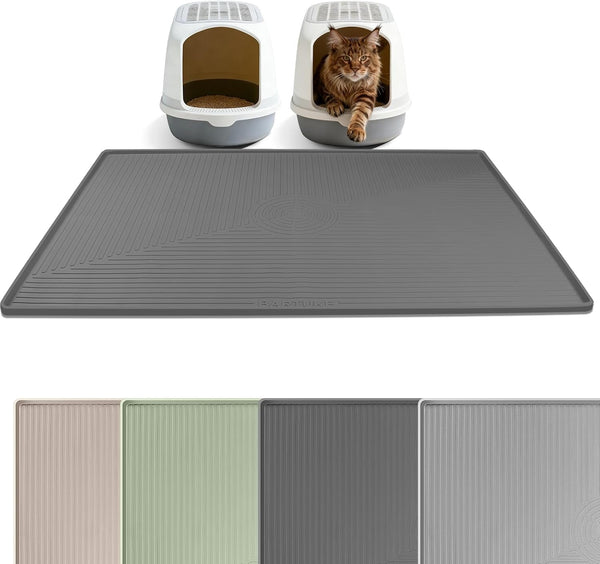Silicone Cat Litter Mat 47" X 35" Cat Mat for Litter Box, Khaki | Extra Large Cat Litter Trapping Mat for Floor, Waterproof, Non-Slip Kitty Litter Box Mat with Raised Edge, Easy to Clean23