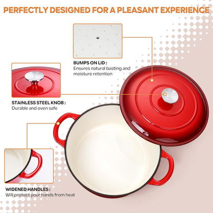 6QT Enameled Cast Iron Dutch Oven & Silicone Trivet Mat, round Dutch Oven Pot with Lid Dual Handles for Bread Baking Stewing Roasting, Safe for Various Stovetops, Nonstick & Easy Cleanup-Red4