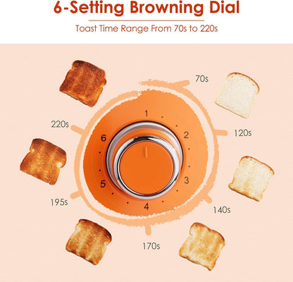 2 Slice Toaster Retro Stainless Steel with Bagel, Cancel, and Defrost Functions, 6 Bread Shade Settings, Extra Wide Slots and Removable Crumb Tray, Orange3