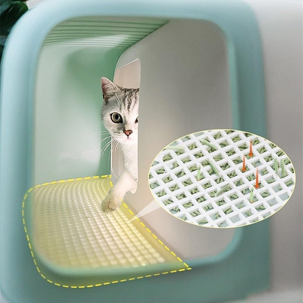 Pet Supplies, Hooded Cat Litter Box with Scoop & Handle, Portable Enclosed Tray(Blue)4