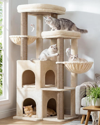 Globlazer Cat Tree Tower for Indoor Cats, 50-Inch Adult Cat Tree House for Large Adult Cats with Steps, Scratching Post, 2 Cat Caves, Dangling Toys, FC50, Light Grey9