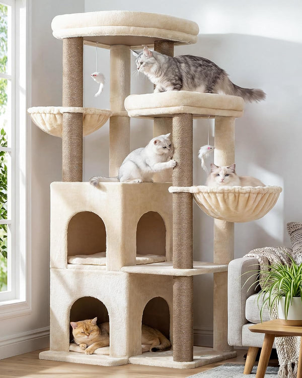 Globlazer Cat Tree Tower for Indoor Cats, 50-Inch Adult Cat Tree House for Large Adult Cats with Steps, Scratching Post, 2 Cat Caves, Dangling Toys, FC50, Light Grey9