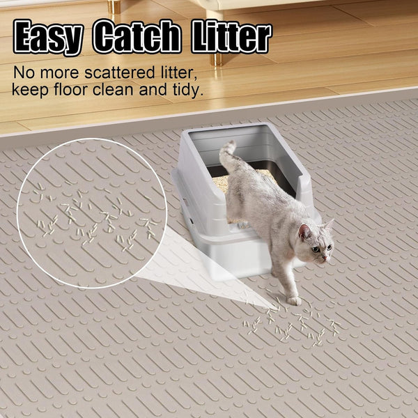 Silicone Cat Litter Mat 47" X 35" Cat Mat for Litter Box, Khaki | Extra Large Cat Litter Trapping Mat for Floor, Waterproof, Non-Slip Kitty Litter Box Mat with Raised Edge, Easy to Clean5