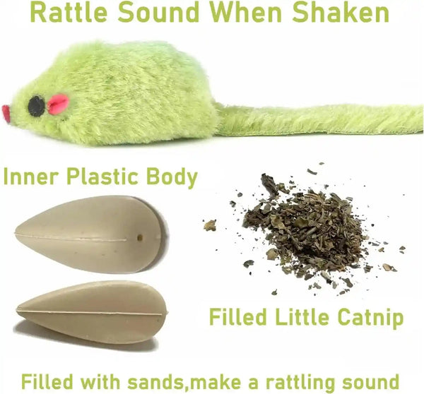 12PCS Cat Mouse Toys,Faux Fur Cat Mice Toys with Plastic Body, Interactive Catnip Toys for Indoor Cats,Perfect for Kittens, Cats, and Puppies!… | Realistic 3.9In Size with a Durable Plastic Body and Rattling Sound, Perfect for Indoor Cats, Kittens and Puppies3