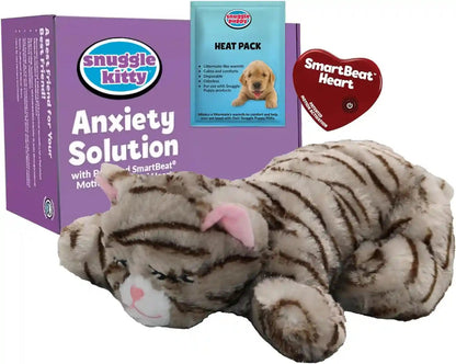 Snuggle Kitty Heartbeat Cat Toy for Kittens and Cats with Real-Feel Pulse and Heat Pack, Calming Sleep Aid for Cat Anxiety, New Kitten Essentials - Tan Tiger1