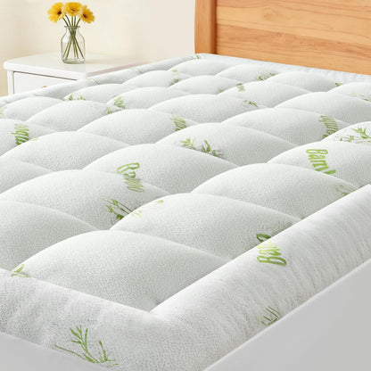 Full Size Cooling Bamboo Mattress Topper with Deep Pockets | Soft Viscose, Stretchable Pockets, Cooling Pillow Top Relieves Back Pain. Breathable for Hot Sleepers1