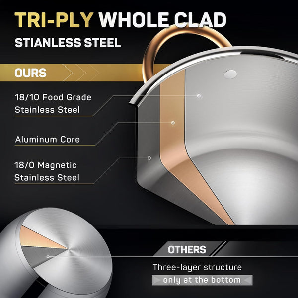 8 Quart Stock Pot, 3 Ply Whole Clad Stainless Steel Stock Pot, 8 QT Cooking Pot with Lid, Induction Pot for Cooking, 18/10 Stainless Steel Cookware Stockpots Oven, Gas and Dishwasher Safe2