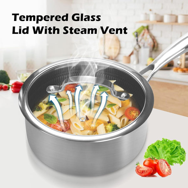 1QT Stainless Steel Saucepan with Lid, Honeycomb Non-Stick Cooking Pot, Eco-Friendly Pfoa-Free Coating, Compatible with All Cooktops, Perfect for Milk, Soup, Oatmeal & Baby Food, Dishwasher Safe7