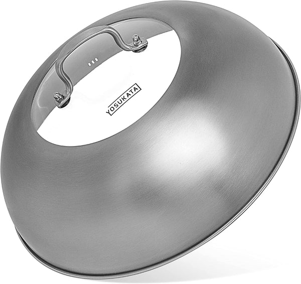 Wok Lid 13.6 Inch - Premium Stainless Cover with Tempered Glass Insert Steam Holes - Dishwasher-Safe Lid for 14-Inch Wok - Chees Melting Dome for Griddle | Dishwasher-Safe Lid with Tempered Glass - Steam Holes -Ergonomic Handle, Cheese Melting Dome for Griddle, Grill Basting Cover1