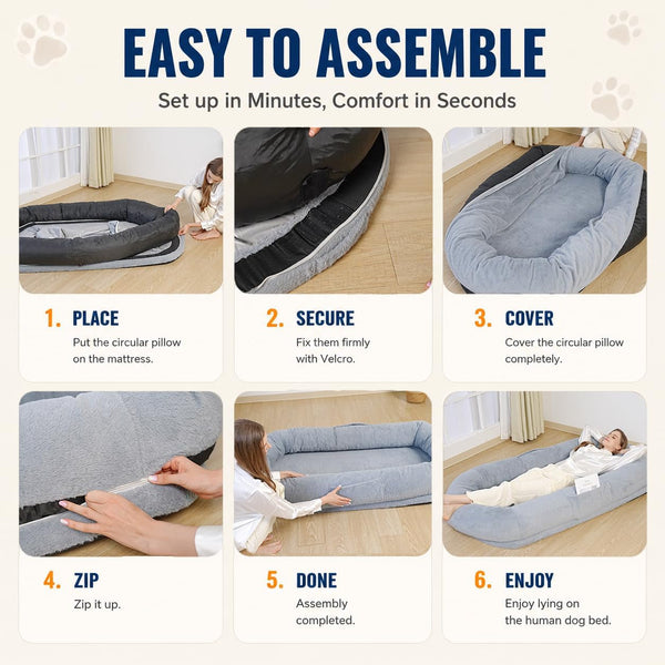 Human Dog Bed for Large Dog - Giant Dog Bed for Humans with High-Density Foam & Faux Fur Cover - Washable Bean Bag Bed Alternative for Napping, Gaming, and Pet Bonding7