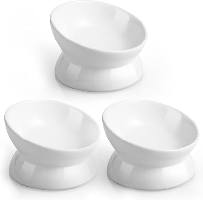 Loejan Elevated Cat Food Bowl, 5 Oz Ceramic Raised and Tilted Water Bowl, anti Vomiting and Protect Pets' Spines Dishes for Small Dog, Fat Faced Cat, Kitten (White, 1 Pack)15