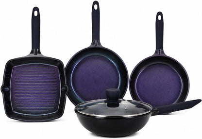5 Pc Frying Pan Set Non Stick with Wok, Grill and Fish Pan | Ceramic Non Stick Coating, Die-Casting Aluminum, Stain-Resistant, Even Heat, Induction, Gas & Electric Cooktops Compatible1