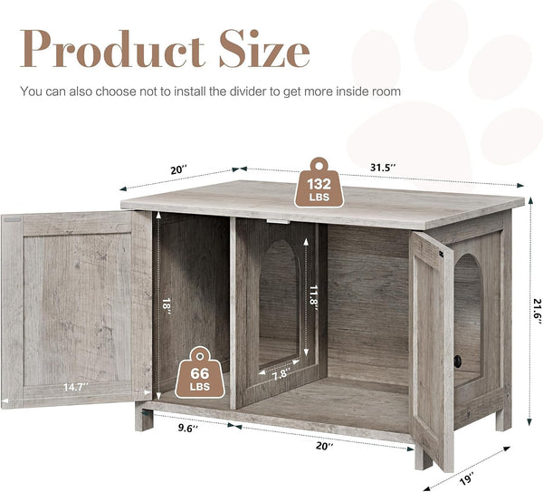 JY QAQA Cat Litter Box Enclosure,Litter Box Furniture Hidden with Barn Door,Wooden Washroom Furniture,Cat House,Fit Most of Litter Box2