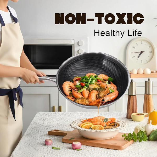 Hybrid Wok, 12 Inch Wok with Lid,Stainless Steel Woks & Stir-Fry Pans Non Stick, PFOA Free Cookware, Dishwasher and Oven Safe, Compatible with Induction7