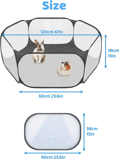 Amakunft Small Animal Playpen, Pop-Up Portable Play Yard for Guinea Pigs, Rabbits, Hamsters, Hedgehogs, Foldable Exercise Fence with Breathable Mesh for Indoor Outdoor Use | 47 X 24 X 15 in Portable Guinea Pig Play Pen with Breathable Mesh, Folds Flat for Storage and Travel, for Small Pet Play5