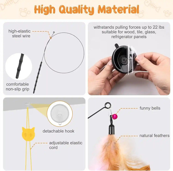 Depets Cat Wand Toy, 15 Pcs Interactive Cat Feather Toys for Indoor Self Play & Exercise, 2 Play Modes Kitten Teaser Wand, Reusable Suction Cup Kitten Toys6