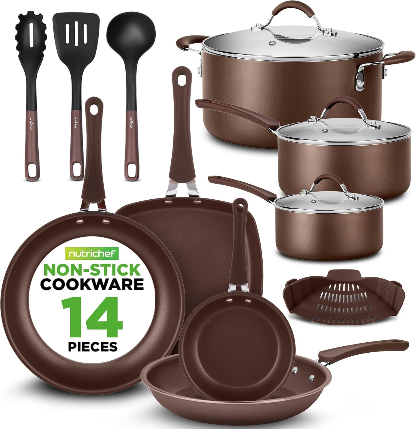 14-piece-nonstick-brown-cookware-set-scratch-resistant-kitchen-pots-and-pans-with-lids-utensils-for-all-cooktops-nccw14sbr