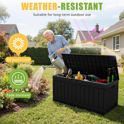 Outdoor Storage Box 82 Gallon Storage Bin with Lid for Patio Furniture, Garden Tools, Pool Supplies, Waterproof and UV Resistant, Lockable, Black3