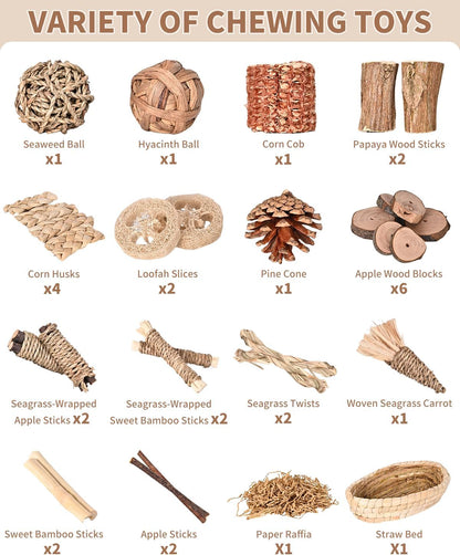 31PCS Rabbit Chew Treat Toys for Teeth Health, Natural Bunny Enrichment Toys for Boredom & Stress Relief, Keep Busy Toys for Guinea Pig Chinchilla Hamster Rat Gerbil Degu Indoor Outdoor2
