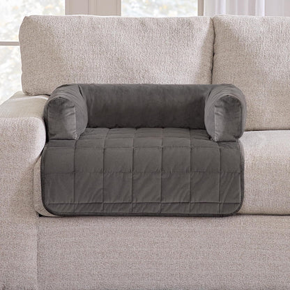 Surefit Pet Otis Quilted 3-Sided Bolster Pet Bed, Waterproof Couch Protector for Dogs & Cats, Plush Fabric & Odor Control, Machine Washable Non-Slip, Large, 46 in X 32 In, Dark Gray1
