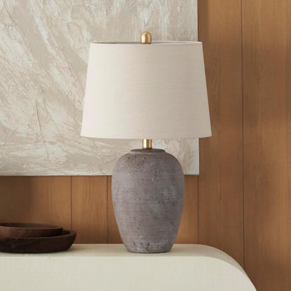 Home 23" Greyish Brown Earth Tone Rustic Farmhouse Ceramic Table Lamp for Bedroom, Living Room, Dining, Office, with Beige Linen Shade1
