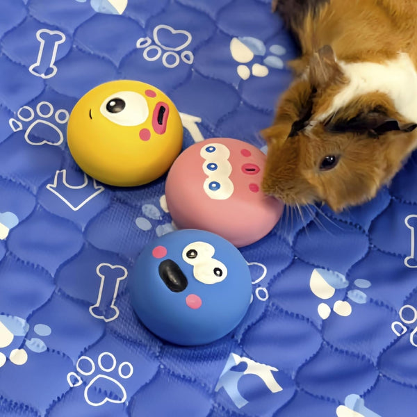 BESNEW Natural Rubber Squeaker Toys for Ferret,High Elasticity Ferret Latex Squeaker Balls 3 Pack,Tough Teething Toys Big Eyes Printed Toy Ball for Small Dogs,Easy to Clean6