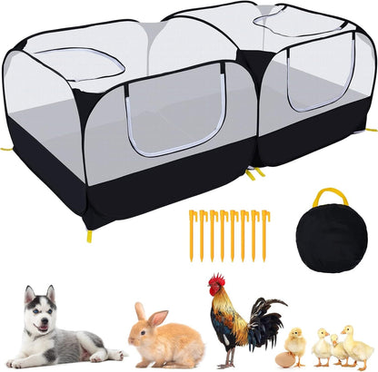 Small Animals Playpen,Pet Cage Tent Large Chicken Run Coop with Detachable Bottom Breathable Transparent Mesh Walls, Foldable Pet Enclosure for Puppy Kitten Rabbits Indoor Outdoor Playpen1