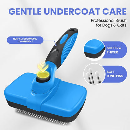 Self Cleaning Shedding Brush - 5-In-1 Professional Pet Grooming Kit Skin Friendly Grooming Tool for Dogs, Cats, and Puppies, Deshedding and Hair Removal for Long and Short Haired Pets, Blue3