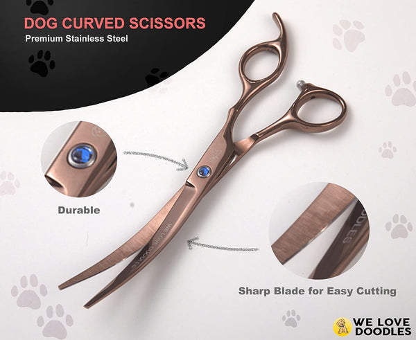 Dog Grooming Scissors Kit, 4 Pieces, Curved, Straight & Thinning Shears Set | Professional Dog Grooming Shears for at Home Doodle & Poodle Hair, Pet Face & Paw Scissors for Goldendoodle, Stainless Steel5