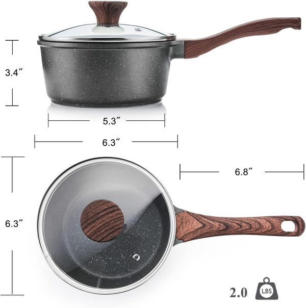 Nonstick Sauce Pan Set with Lid, 1.5+2 Quarts, PFOA/PFOS Free | Swiss Granite Coating Sauce Pot Kitchen Cooking Pot Sets, Induction Compatible7