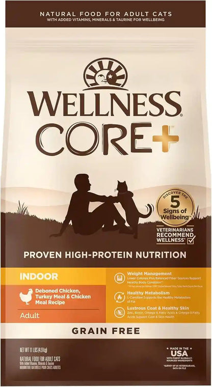 Wellness CORE+ Adult Dry Cat Food for Indoor Cats, Natural, Grain Free Kibble, Chicken, Turkey and Chicken Meal Recipe, 5 Lb Bag9