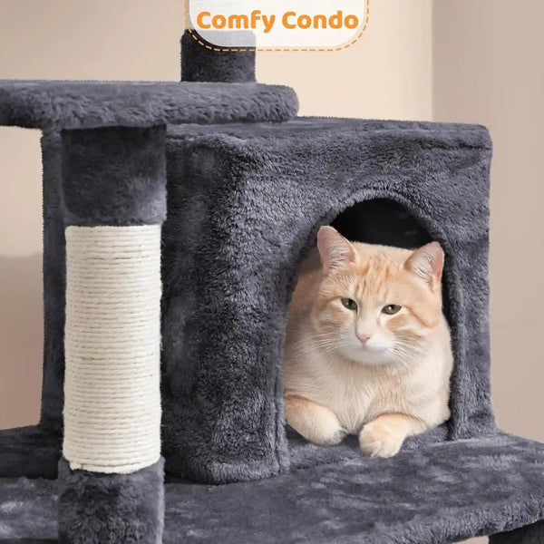Yaheetech 54In Cat Tree Tower for Large Cats, Multi-Level Condo & Hammock | Sisal Scratching Posts, Roomy Condo Holds up to 22 Lb, a Wide 21-Inch Top Perch Fit Large Cats, Dark Gray8