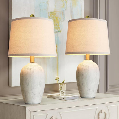21'' Set of 2 Rustic Ceramic Small Table Lamps for Bedroom | Farmhouse Vintage Nightstand Lamps for Living Room Office Entryway End Table, 2 Bulbs Included1