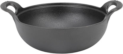 Cast Iron Wok with 2 Handle and Wooden Lid, Seasoned Cast Iron Wok Chinese Wok, Deep Frying Pan with Flat Base Uncoated for Stir Fry Grill Steam Authentic Asian Chinese Food (25Cm/9.8In)7