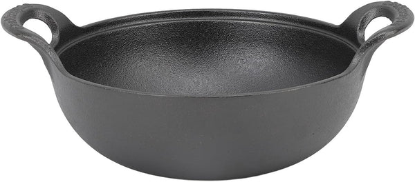 Cast Iron Wok with 2 Handle and Wooden Lid, Seasoned Cast Iron Wok Chinese Wok, Deep Frying Pan with Flat Base Uncoated for Stir Fry Grill Steam Authentic Asian Chinese Food (25Cm/9.8In)7