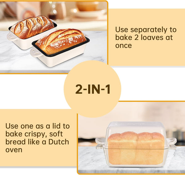 9X5 Enameled Cast Iron Loaf Pan with Lid - 2 in 1 Bread Pan for Baking Homemade Sourdough2