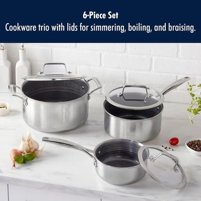 Henckels Paradigm Stainless Steel 6 Pc Cookware Set, Tri-Ply Ceramic Nonstick Cookware with Dutch Oven, Non Toxic Induction Cookware Set, Metal-Utensil & Dishwasher Safe2