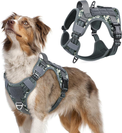 Rabbitgoo Tactical Dog Harness for Large, No Pull Military Service Vest | Molle & Handle, Heavy Duty, Adjustable, Reflective Straps, Easy Control for Training Walking, Black, Large50
